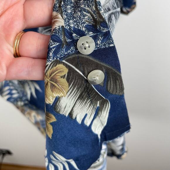 Van Heusen Hawaiian Aloha Tropical Button Up Short Sleeve Shirt Blue Size L - Picture 8 of 8